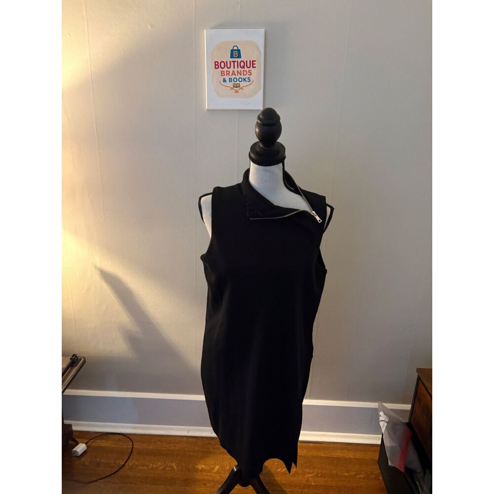 Cable & Gauge Women's Black Knit Dress Sleeveless Moto Zip Collar Midi Size L